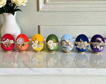 Rainbow Easter Egg Collection – Luxury Handcrafted Velvet Eggs in Velvet box. Heirloom Spring Decor, Collectible Art Eggs.