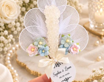 Set of 10 Rock Candy Boutonniere Wedding Favors, Personalized Nabat Favors, Bridal Shower Favors, Elegant Wedding Guest Gifts