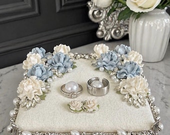 Luxury Wedding Ring Stand. Floral Ring Holder Tray. Bridal Ring Display. Engagement Ring Box Alternative. Ring bearer tray.