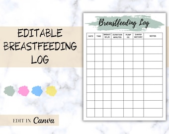 Breastfeeding Log | Printable Breastfeeding Tracker | Breast Pump Log | Breastmilk Log | Milk Tracker | Baby Monitor Sheet | Milk Supply