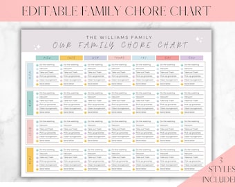 Familieklusjesschema | Bewerkbare gezinsplanner | Chore-tracker | Wekelijks gezinsschema | Familiekalender | huishouden takenlijst | Kinder klusjes