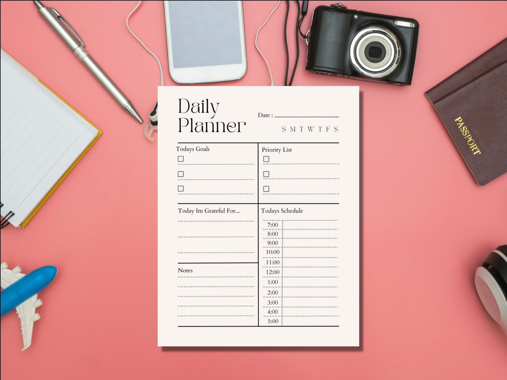 Editable Daily Planner Printable Daily Checklist Daily Organizer Chore List Productivity Planner