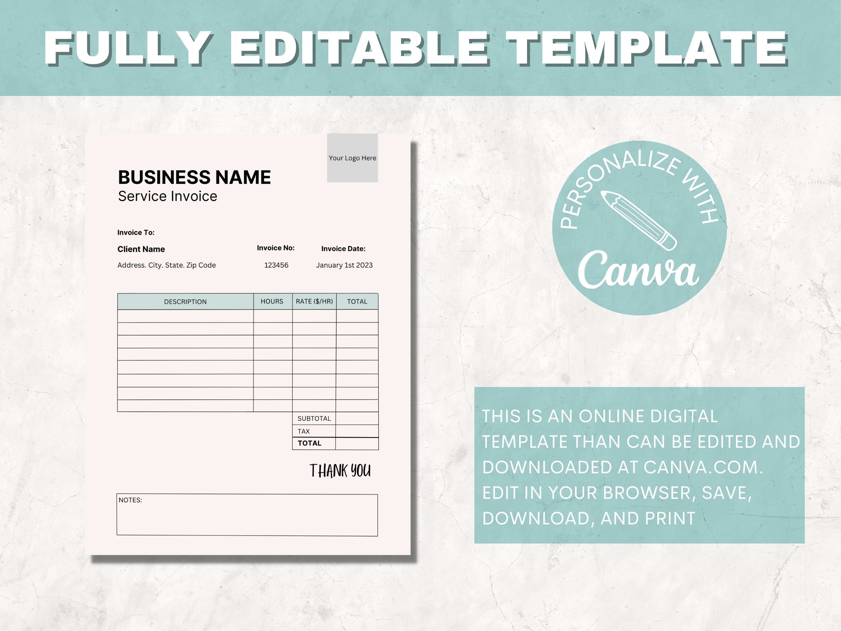 Editable service invoice template small business custom order form