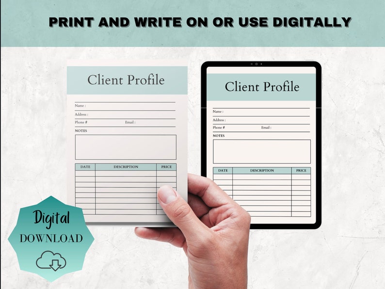 Profile Note Form Client Profile Tracker | Business Spreadsheet | Client Consult ...