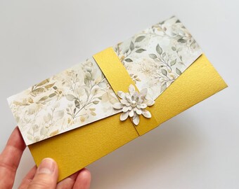 Money Envelope with Gold Design, Elegant Cash Gift Envelope, Gold Leaf Money Holder for Wedding, Modern Gift Envelope