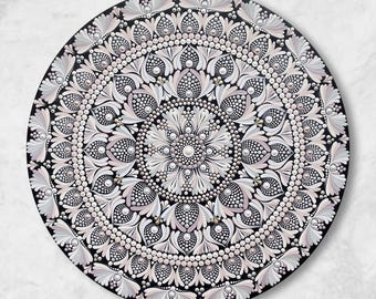 Pastel Mandala Wall Art – 40cm Hand-Painted Wooden Decor for Yoga Studio & Boho Home