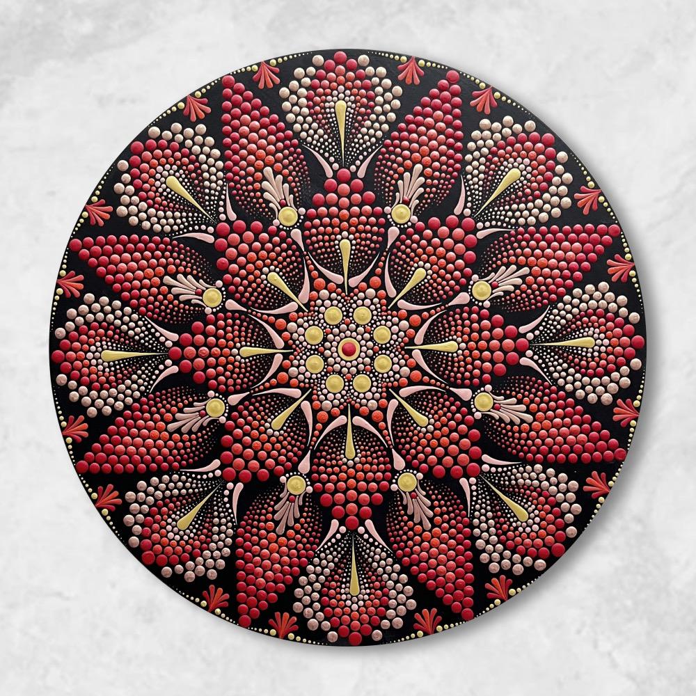 Burgundy & Gold Dot Art Mandala – Elegant 40cm Hand-Painted Wall Art