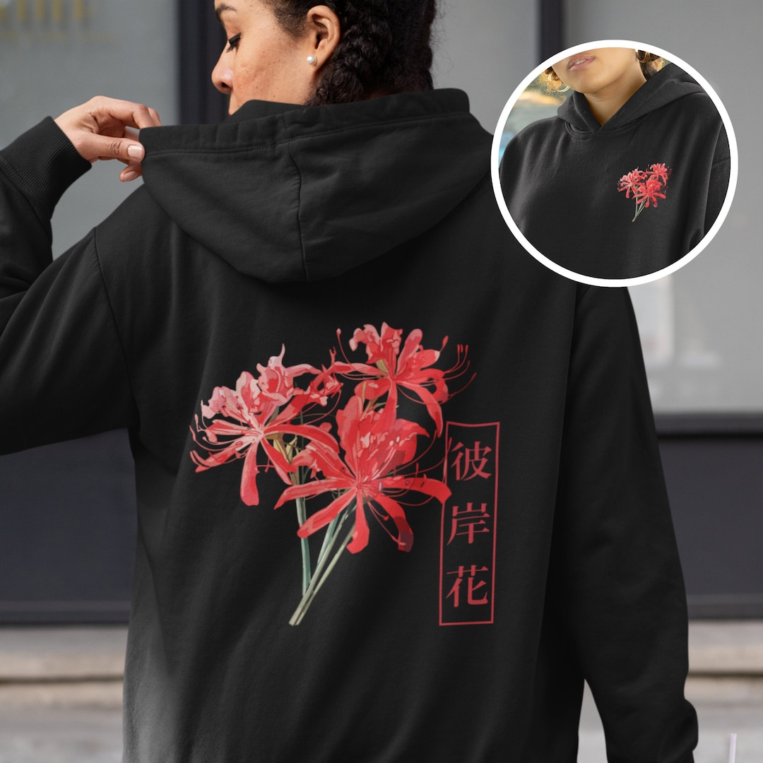 Japanese Aesthetic Higanbana Flower Hoodie, Red Spider Lily Hoodie