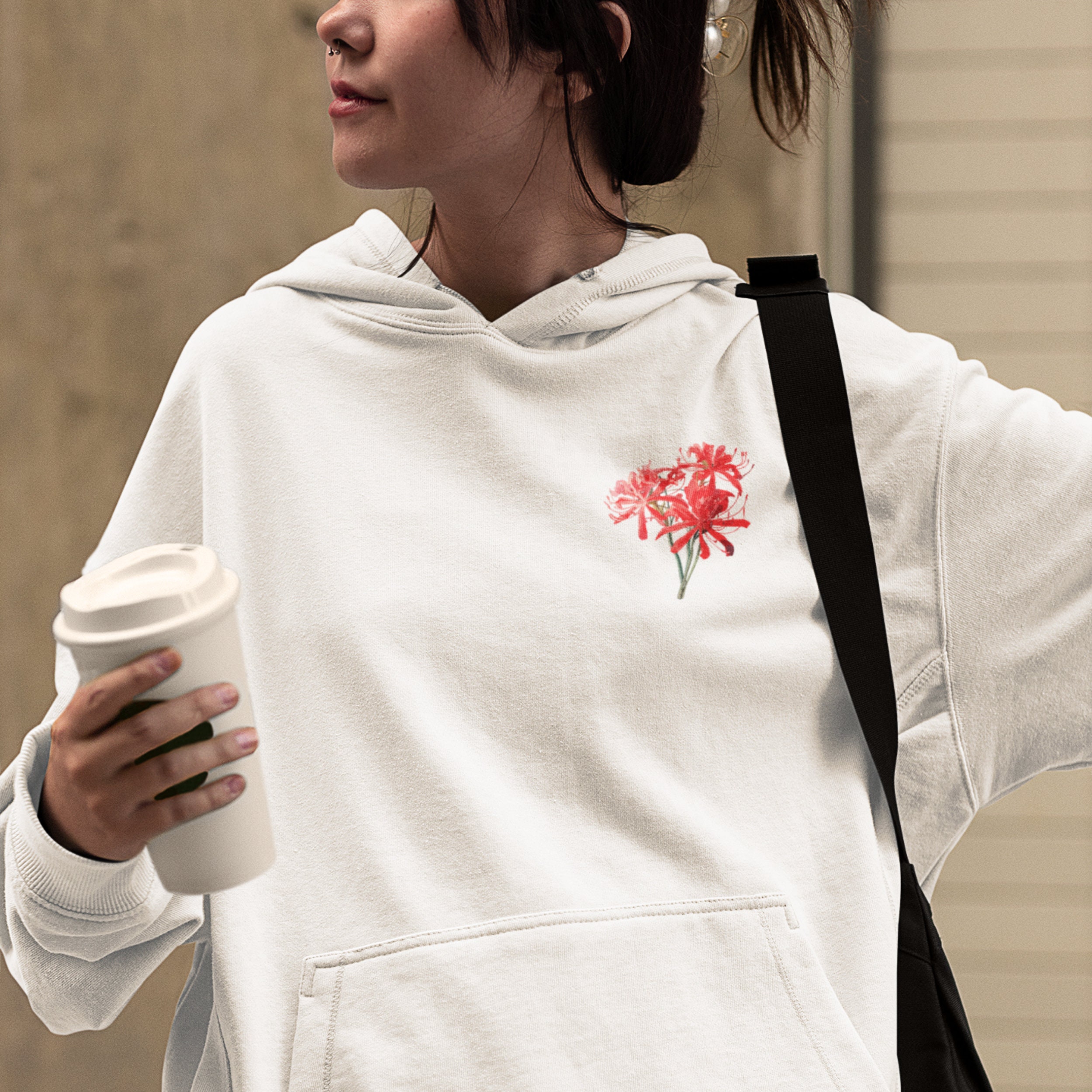 Japanese Aesthetic Higanbana Flower Hoodie, Red Spider Lily