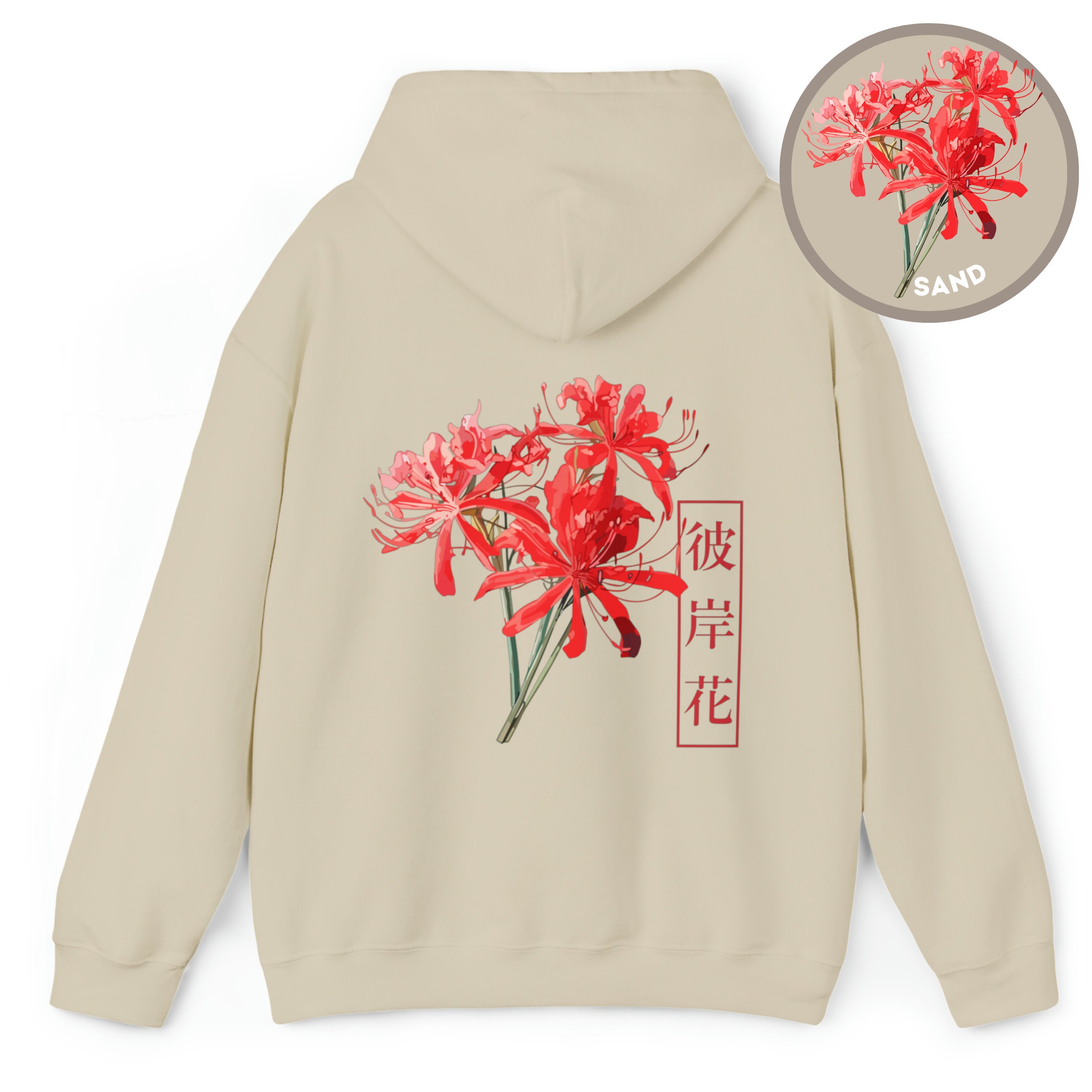 Japanese Aesthetic Higanbana Flower Hoodie, Red Spider Lily Hoodie