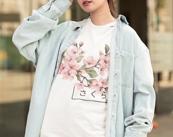 Japanese Aesthetic Sakura Flowers Shirt, Watercolor Minimalistic Graphic Tee, Japanese Casual Streetwear Shirt, Asian Streetwear, Gift Tee