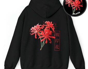 Japanese Aesthetic Higanbana Flower Hoodie, Red Spider Lily Hoodie