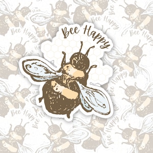 Bee Happy Bee gestanst vinyl sticker voor binnen en buiten: een leuke sticker voor MacBook ThinkPad laptop hydrauliekfles waterfles of notebook
