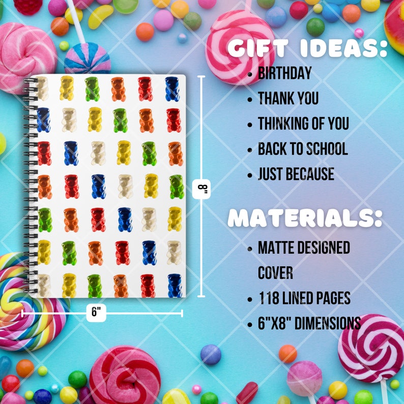 Gummy Candy Theme Spiral Bound Notebook for Student Kids Teens & Adults ...