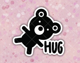 Bear Hug Die Cut Black and White Vinyl Indoor Outdoor Emotional Support Sticker MacBook ThinkPad Laptop Computer Water Bottle or Notebook