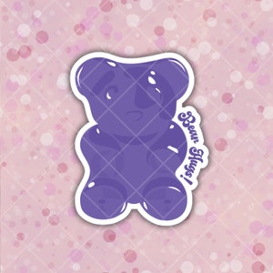 Autocollant en vinyle découpé pour intérieur/extérieur sur le thème gommeux violet | décoration de bonbons | enfants adolescents adultes | MacBook ThinkPad | bouteille d'eau