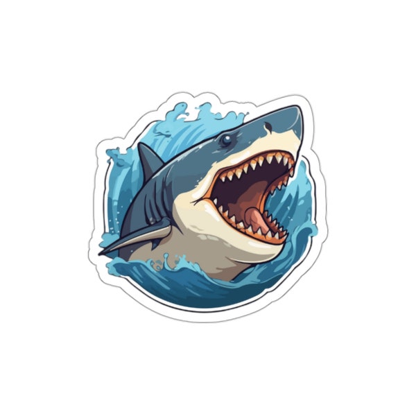 Great White Shark Attack With Teeth Die Cut Vinyl indoor/outdoor Sticker For Your MacBook ThinkPad Laptop Computer Water Bottle or Notebook