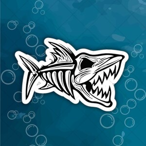 Schwarz Tattoo Hai-Skelett Die Cut Vinyl innen / außen Spaß Aufkleber für Ihr MacBook ThinkPad Laptop Computer Wasserflasche oder Notebook