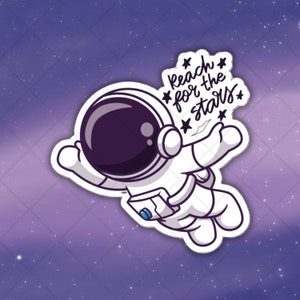 Astronauta Reach For The Stars Die Cut Vinil Adesivo Interno Externo Para Ciência Espacial Exterior MacBook ThinkPad Laptop Computador Garrafa De Água