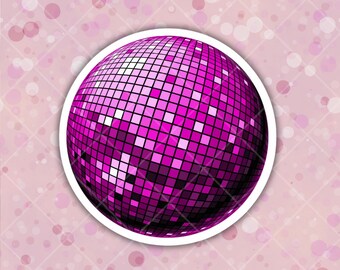 Pink Disco Ball Die Cut Vinyl Indoor Outdoor Retro Dance Sticker For Girls Party MacBook ThinkPad Laptop Computer Water Bottle or Notebook