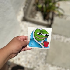 cozy pepe sticker || vinyl decal || meme sticker || meme decal || funny cozy frog