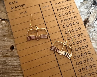 Book Earrings, Reader Gift, Brass, Reader,  Librarian