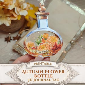 Fall Apothecary Junk Journal 3D Tag Printable Cricut Tag Autumn Junk Journal Ephemera Flower Apothecary Bottle Layered Frame Tag Digi Kit