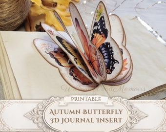 Pop Up Journal 3D Insert Butterfly Pop Up Autumn Paper Craft Fall Harvest Junk Journal Insert Printable Card Making Kit Digital Download