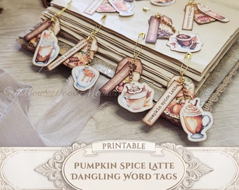 Junk Journal Kit Word Tags Cozy Autumn Fall Pumpkin Spice Latte Coffee Lover Mocha Embellishment Ephemera Gift Printable Digital Download