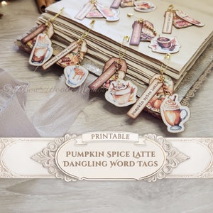 Junk Journal Kit Word Tags Cozy Autumn Fall Pumpkin Spice Latte Coffee Lover Mocha Embellishment Ephemera Gift Printable Digital Download