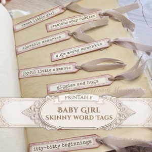 Baby Girl Pink Skinny Word Tags Baby Shower Junk Journal Words Kit Embellishment Ephemera Scrapbook Keepsake Gift Printable Digital Download