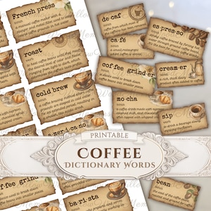 Palavras do dicionário de café, definições, diário de lixo para amantes de café, palavras efêmeras, palavras para impressão de café, pacote de efêmeras digitais, kit digital para scrapbook