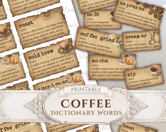 Coffee Dictionary Words Definitions Coffee Lover Junk Journal Ephemera Words Coffee Printable Words Digital Ephemera Pack Scrapbook Digi Kit