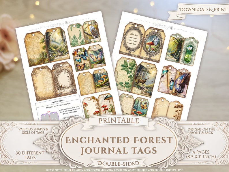 Enchanted Forest Woodland Junk Journal Printable Tags Mushrooms ...