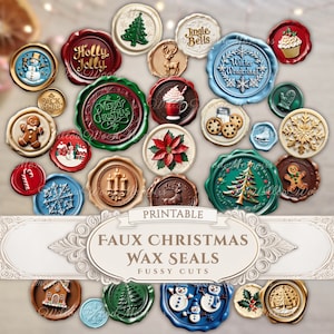 Junk Journal Christmas Faux Wax Seals Holiday Winter Scrapbook Ephemera Embellishments Paper Craft Card Making Printable Digital Download