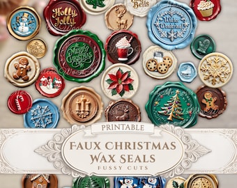 Junk Journal Christmas Faux Wax Seals Holiday Winter Scrapbook Ephemera Embellishments Paper Craft Card Making Printable Digital Download