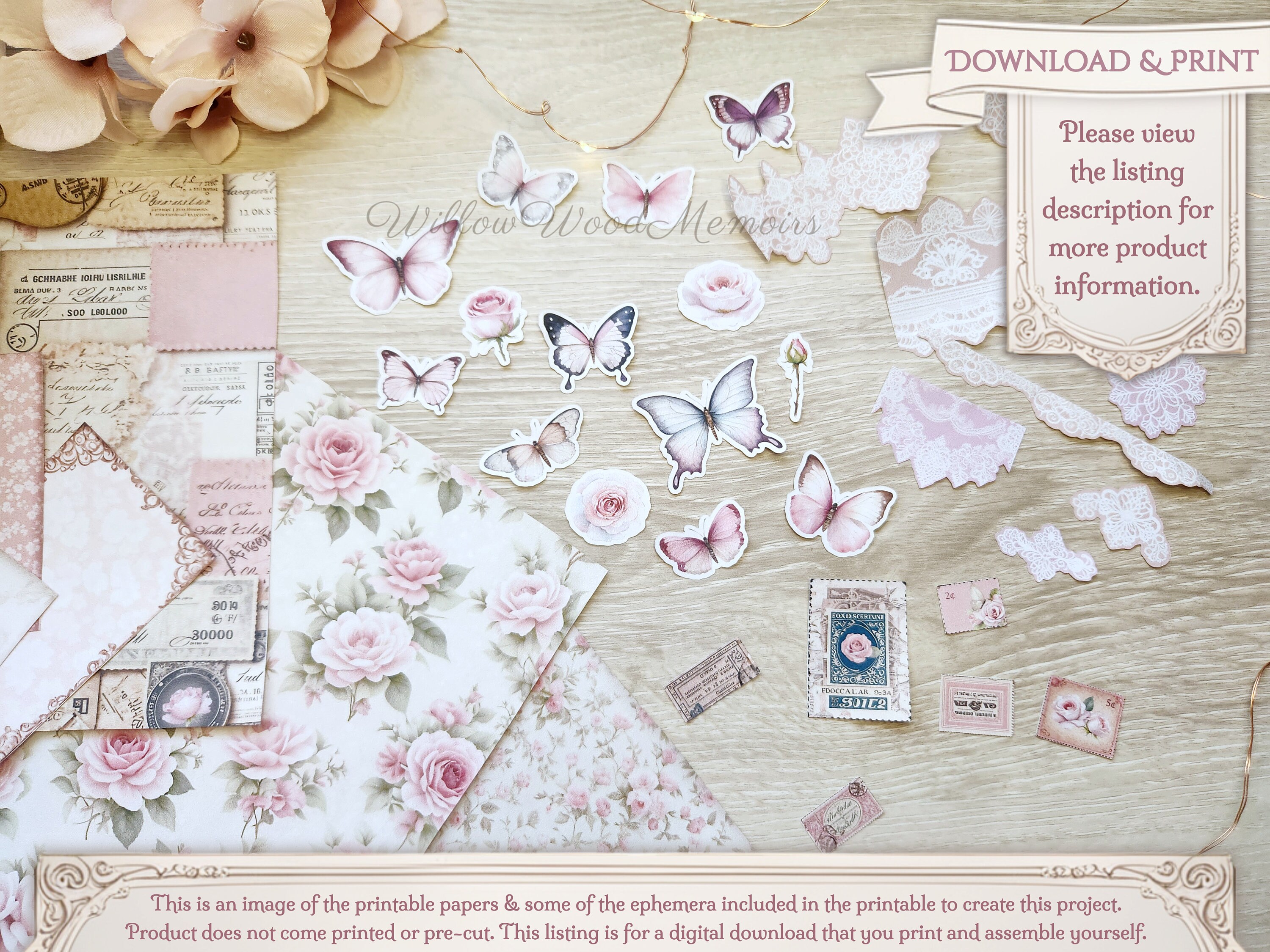 Printable Shabby Pink Junk Journal Snippet Clusters Ephemera Download ...