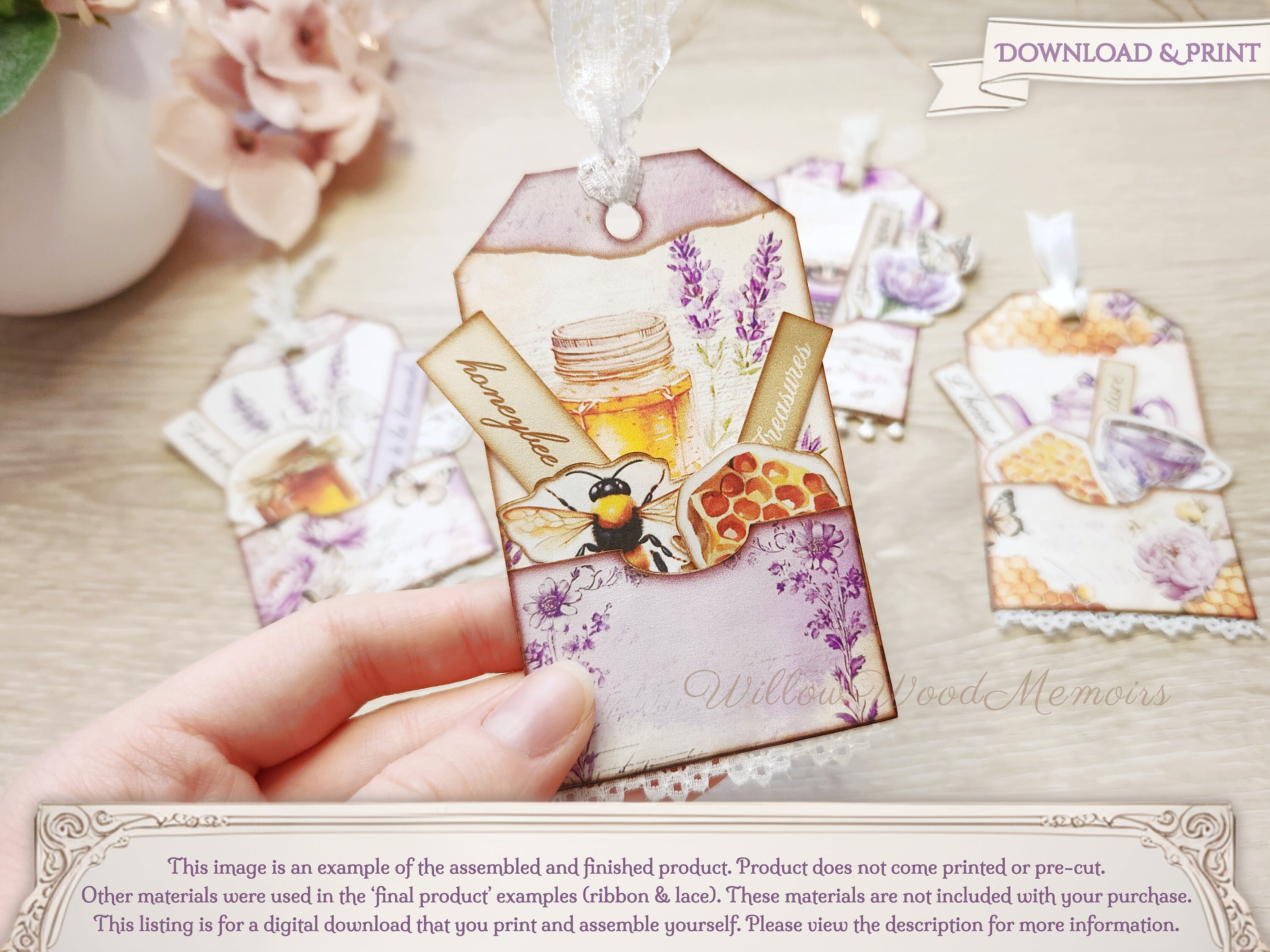Junk Journal Pocket Tags Kit Stuffed Loaded Envelope Tag Lavender Tea ...