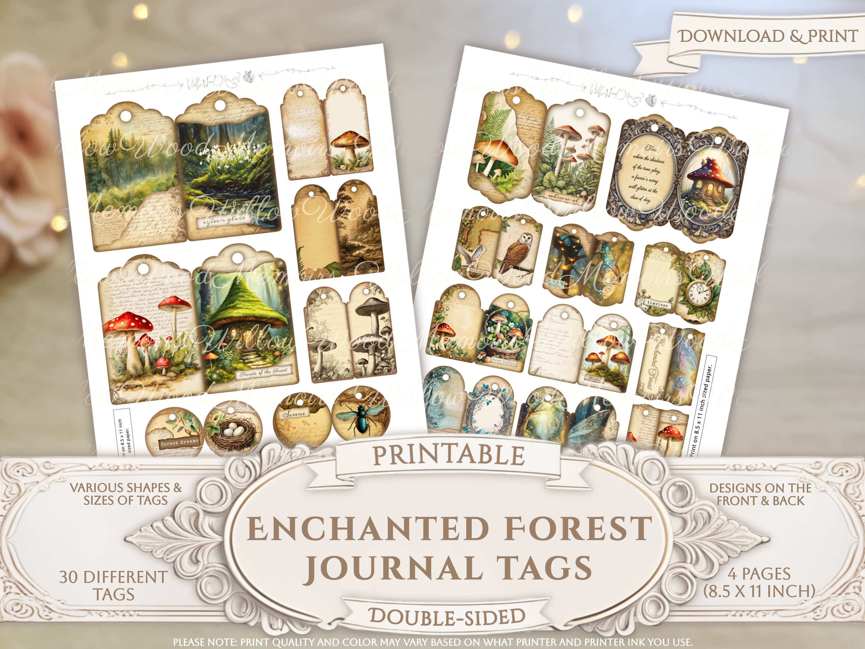 Enchanted Forest Woodland Junk Journal Printable Tags Mushrooms ...
