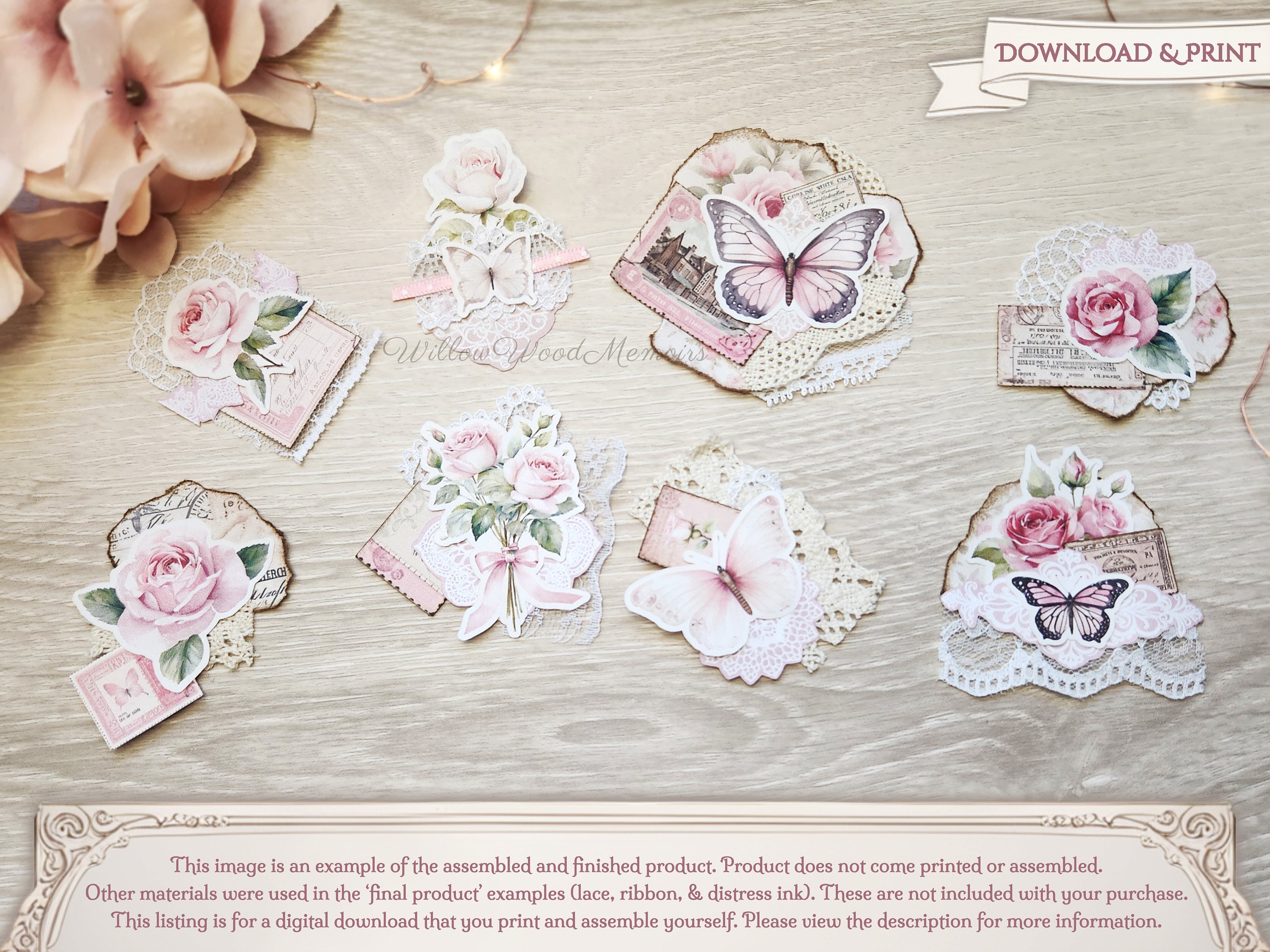 Printable Shabby Pink Junk Journal Snippet Clusters Ephemera Download ...