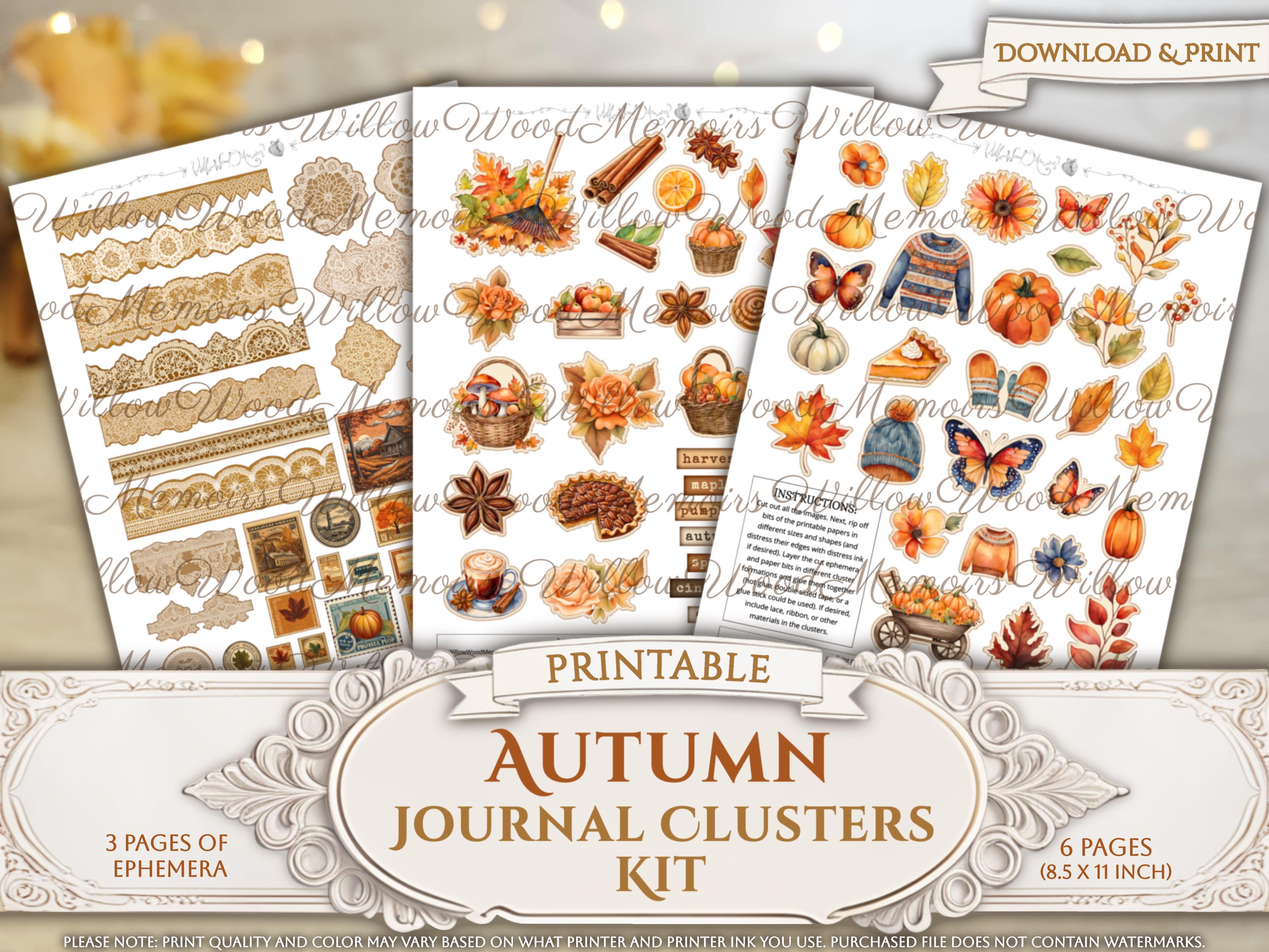 Autumn Junk Journal Kit Snippet Clusters Printable Collage Fall Junk ...