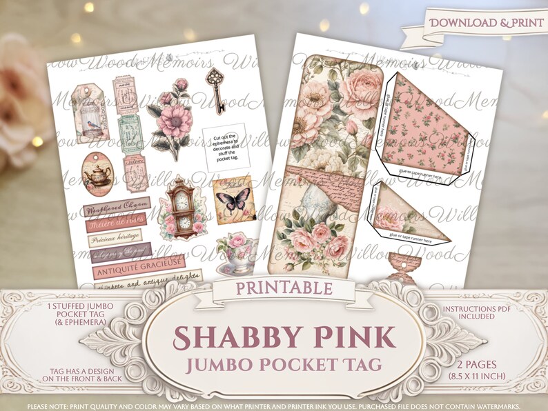 Jumbo Stuffed Pocket Tag Loaded Envelope Tag Kit Shabby Chic Pink ...