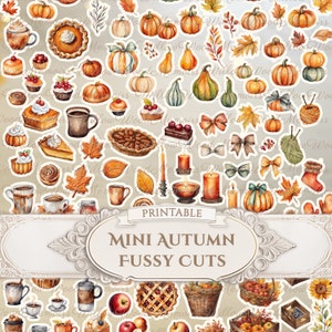 Junk Journal Autumn Fall Mini Fussy Cuts Scrapbook Ephemera Clipart Paper Craft Card Making Decoration Printable Stickers Digital Download