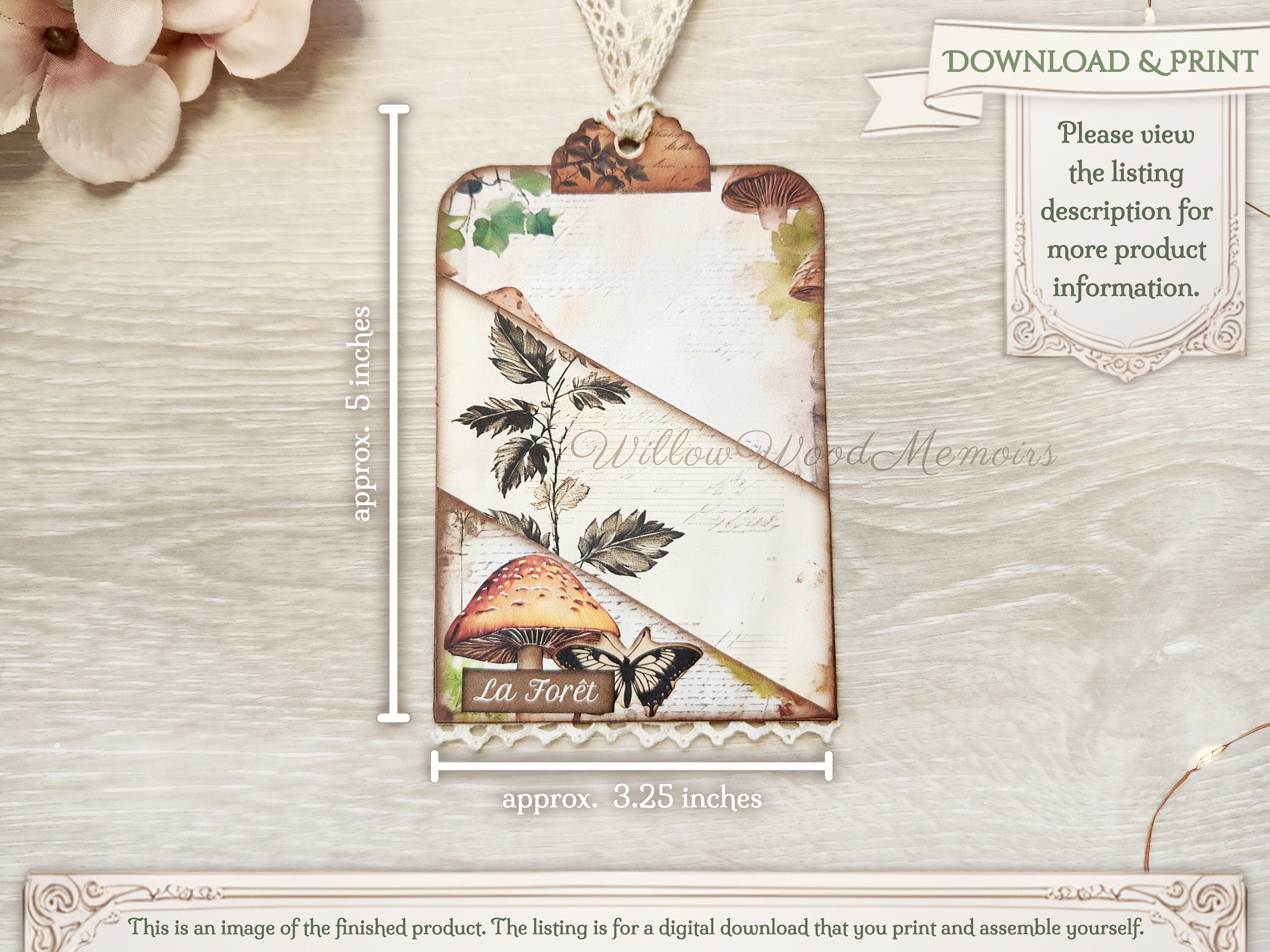 Junk Journal Jumbo Stuffed Pocket Tag Loaded Envelope Tag Kit Woodland ...