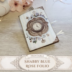 Shabby Blue Junk Journal Folio Kit Victorian Rose Junk Journal Digi Kit Printable Folio Shabby Chic Junk Journal Digital Download Blue Folio