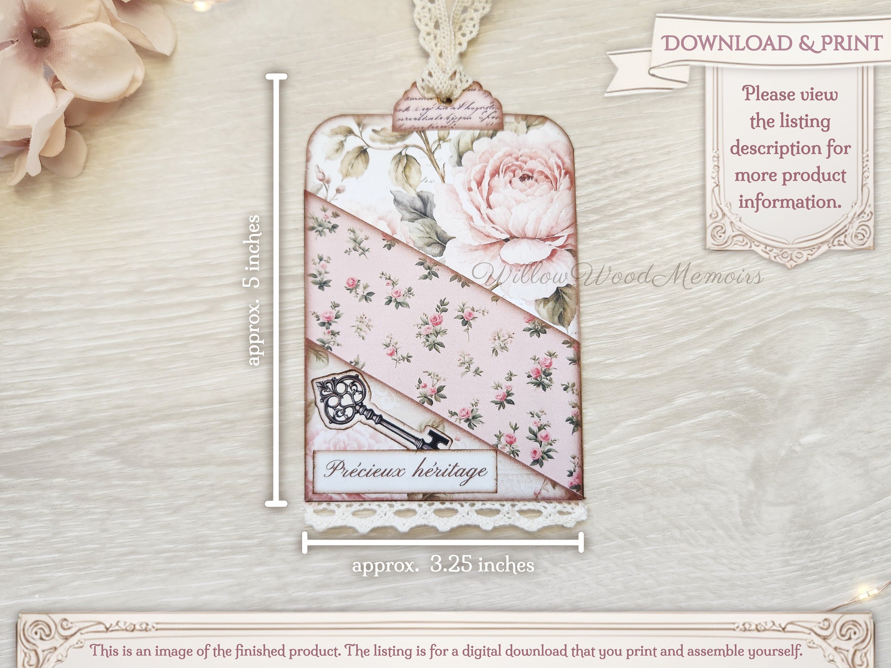Jumbo Stuffed Pocket Tag Loaded Envelope Tag Kit Shabby Chic Pink ...