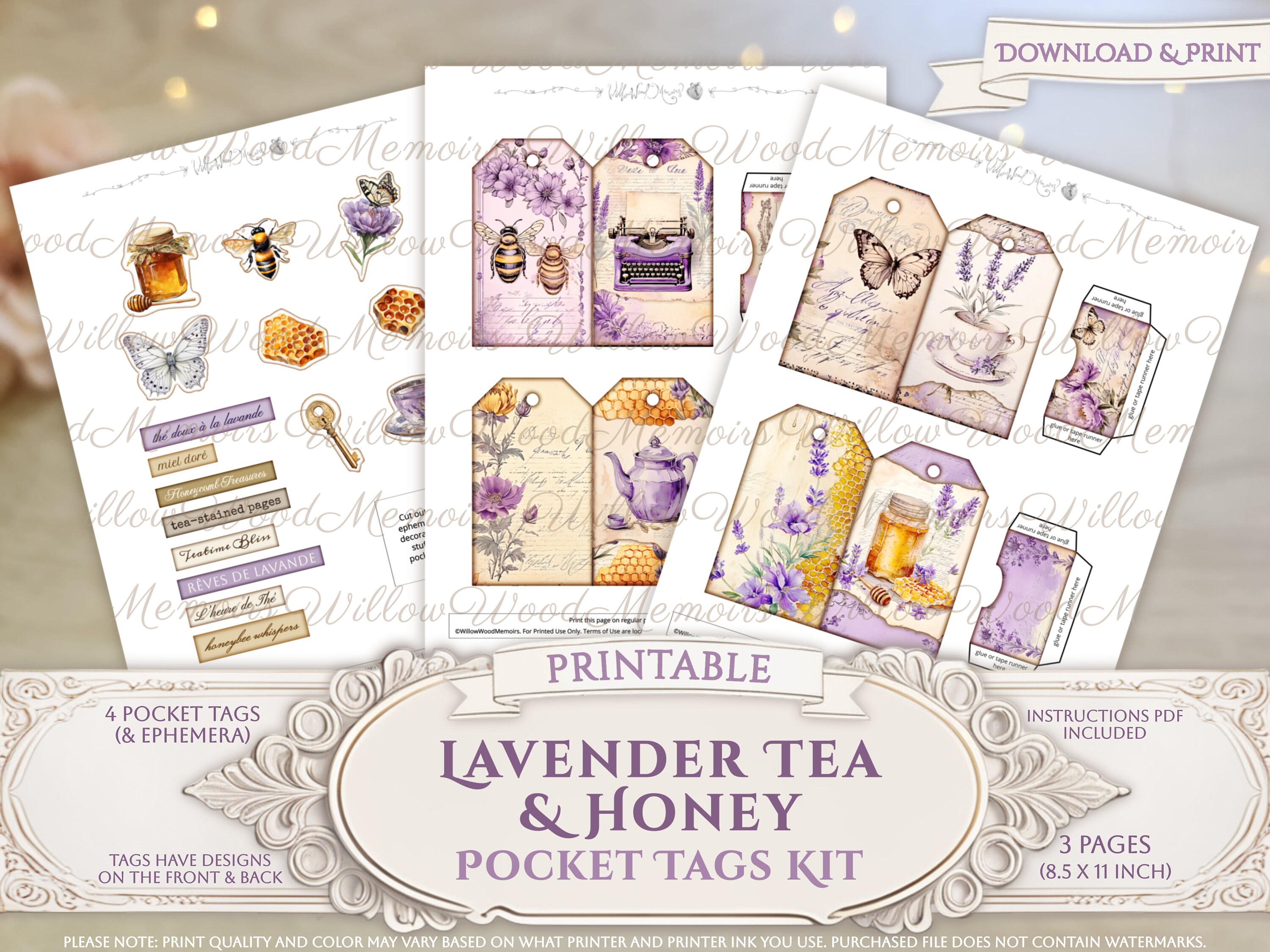 Junk Journal Pocket Tags Kit Stuffed Loaded Envelope Tag Lavender Tea ...