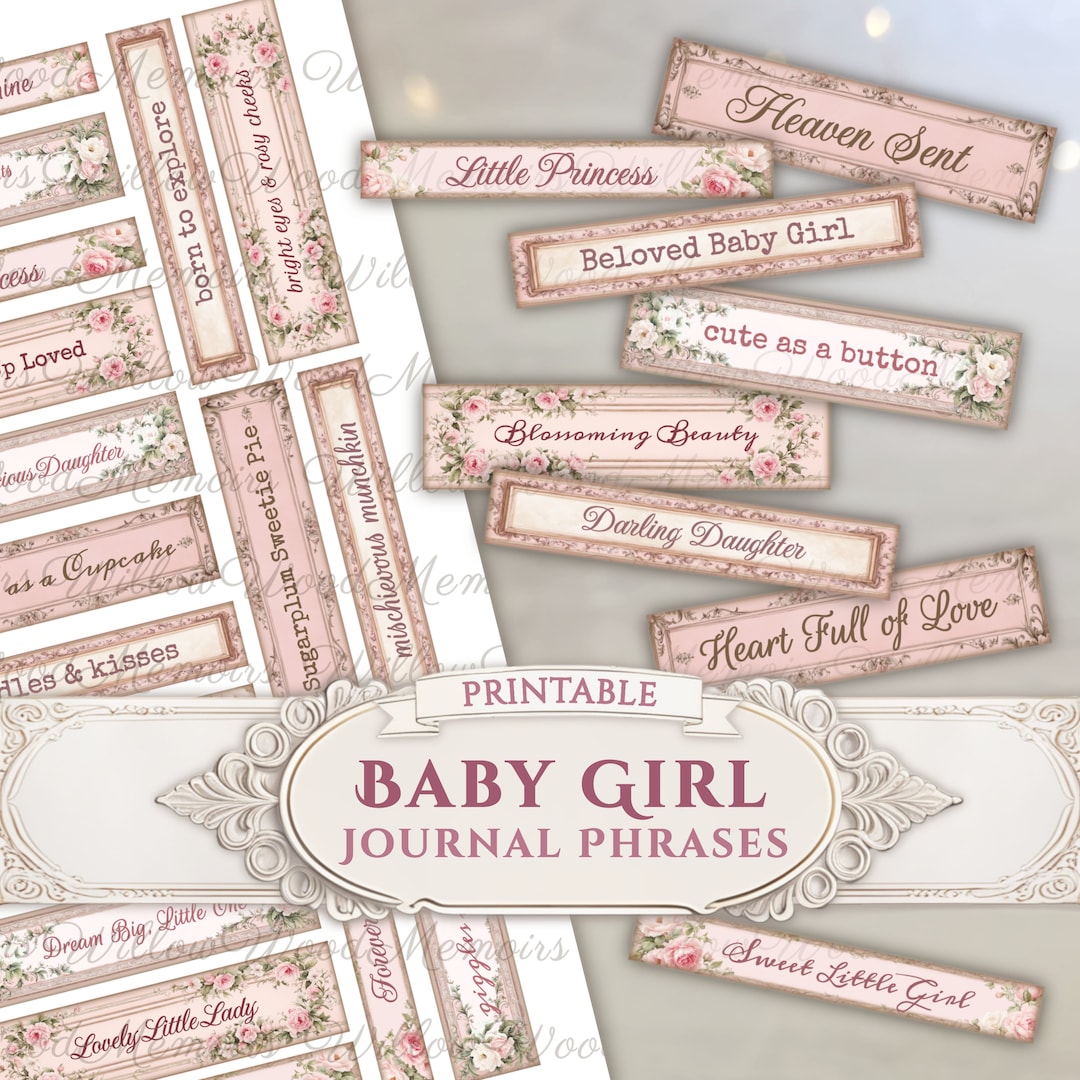 Baby Girl Junk Journal Phrases Printable Baby Words Vintage Pink Baby ...