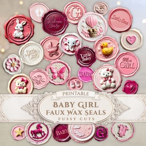 Baby Girl Printable Wax Seals Pink Baby Shower Favors Faux Seal Junk Journal Scrapbook Keepsake Gift Ephemera Card Making Digital Download
