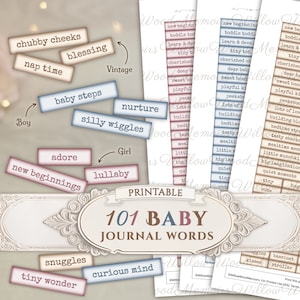 Baby Junk Journal Words Neutral Baby Girl Boy Words Printable Baby Shower Sentiments Keepsake Scrapbook Journal Ephemera Digital Download